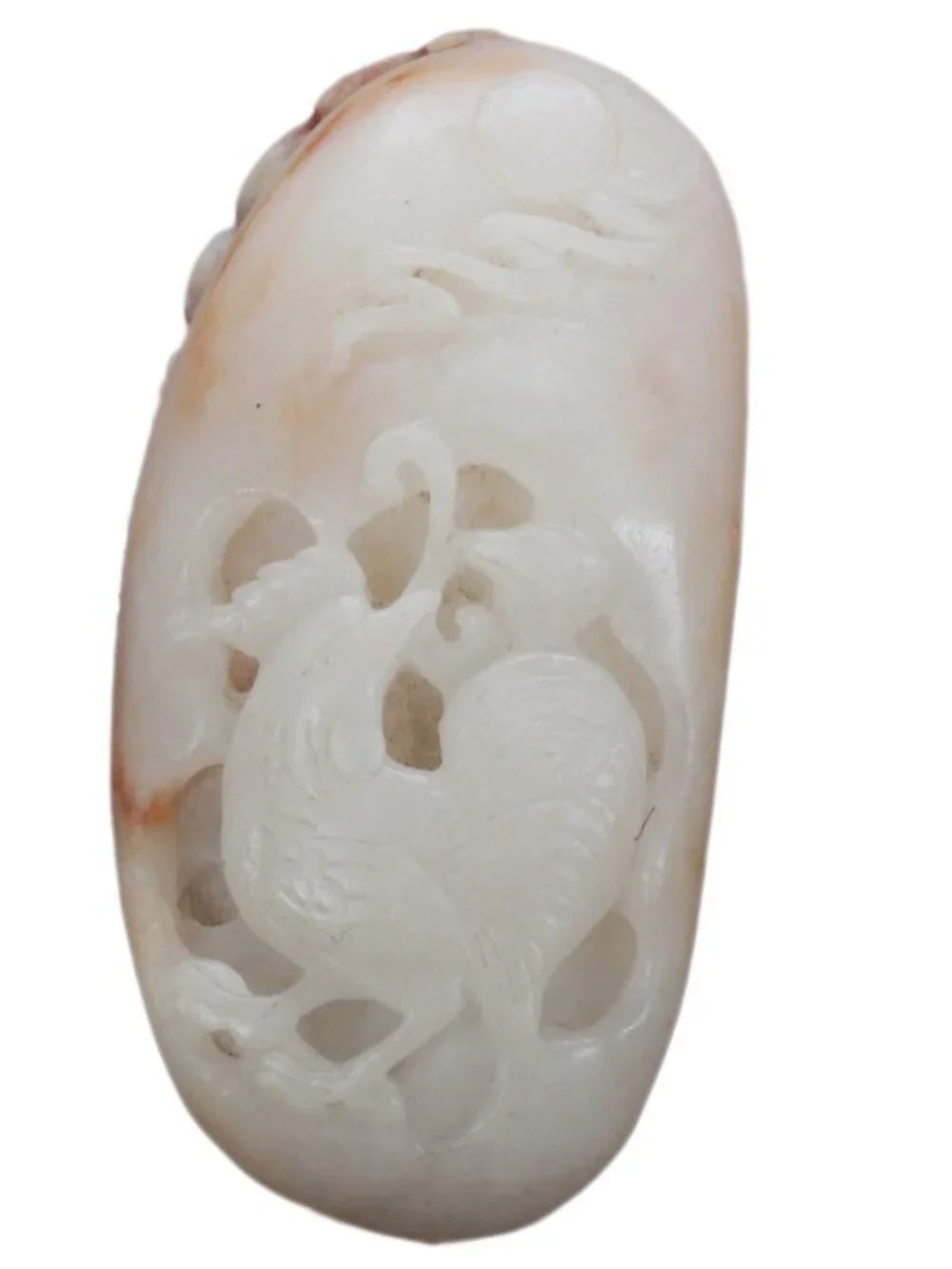 Chinese White Hetian Jade Pendant w Rooster & Ruyi